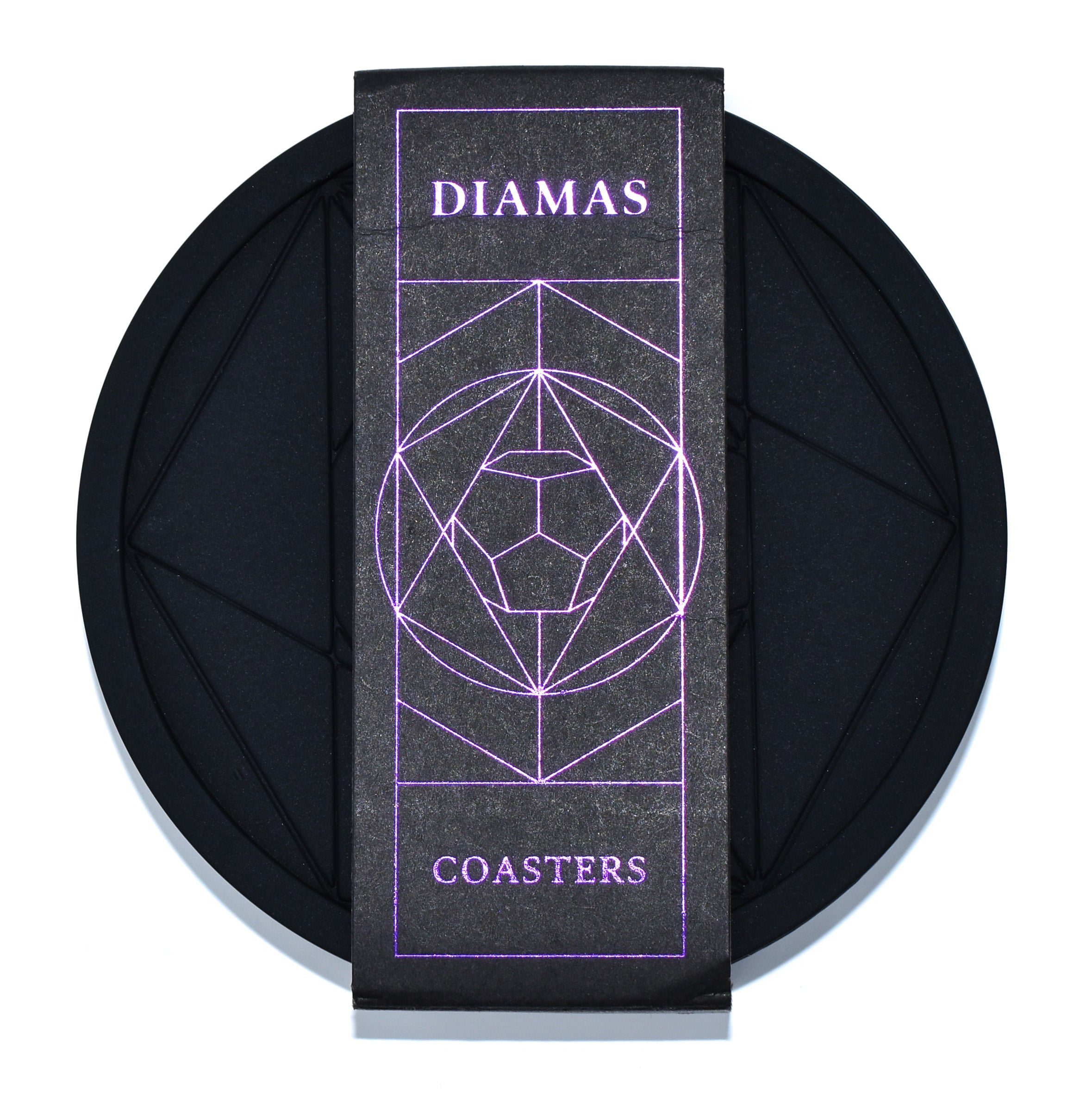 DIAMAS Geometric Black Coasters || Set of 4