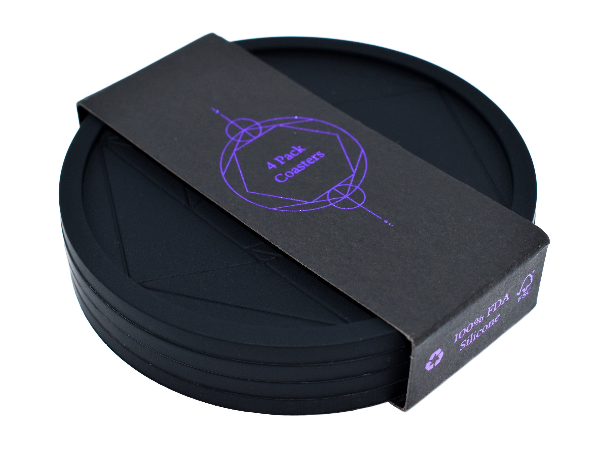 DIAMAS Geometric Black Coasters || Set of 4