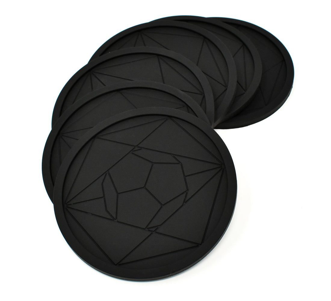 DIAMAS Geometric Black Coasters || Set of 6
