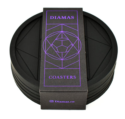 DIAMAS Geometric Black Coasters || Set of 6