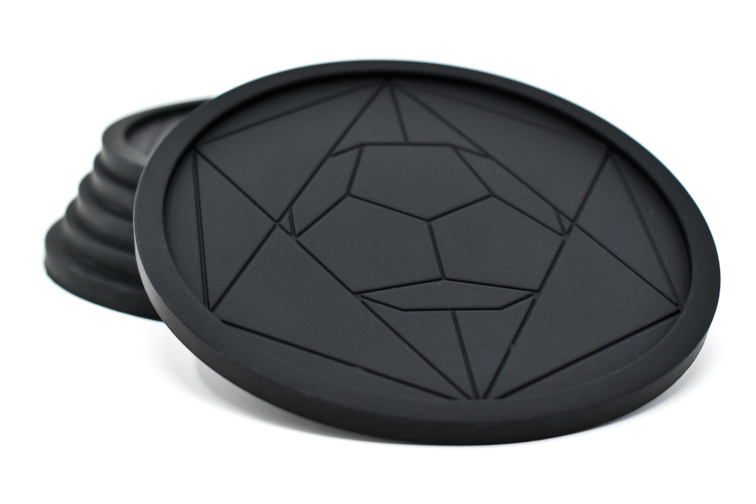DIAMAS Geometric Black Coasters || Set of 6